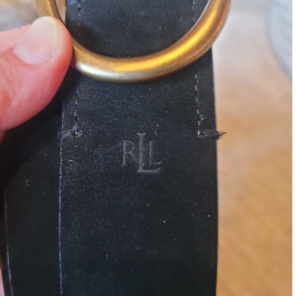 Lauren Ralph Lauren Black Suede Wide Waist Belt Gold Double O-Ring Buckle XL - Picture 2 of 6